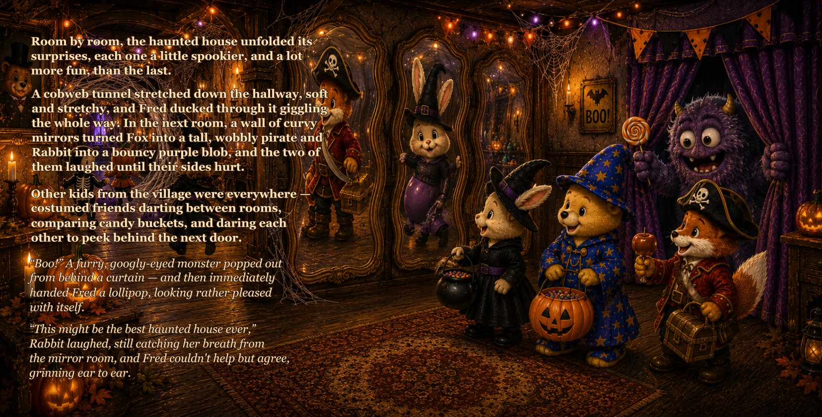 Fred Bear and friends at haunted house